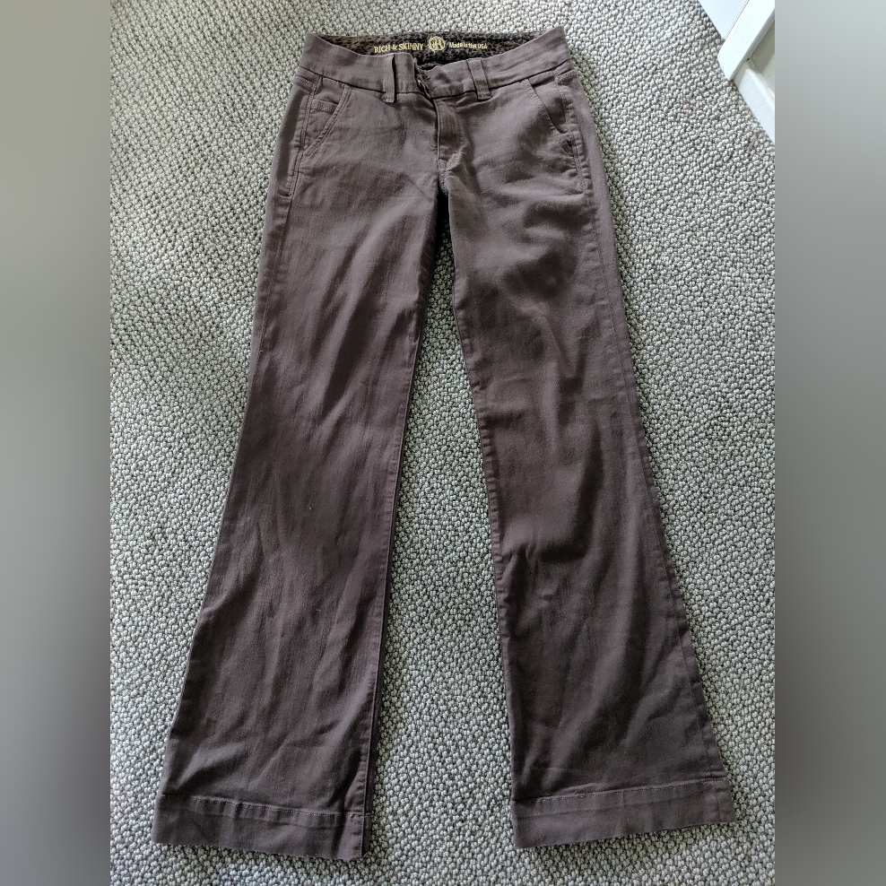 Vintage Rich And Skinny Khaki Brown Cotton Stretch Low-Rise Bootcut Pants -Sz 27